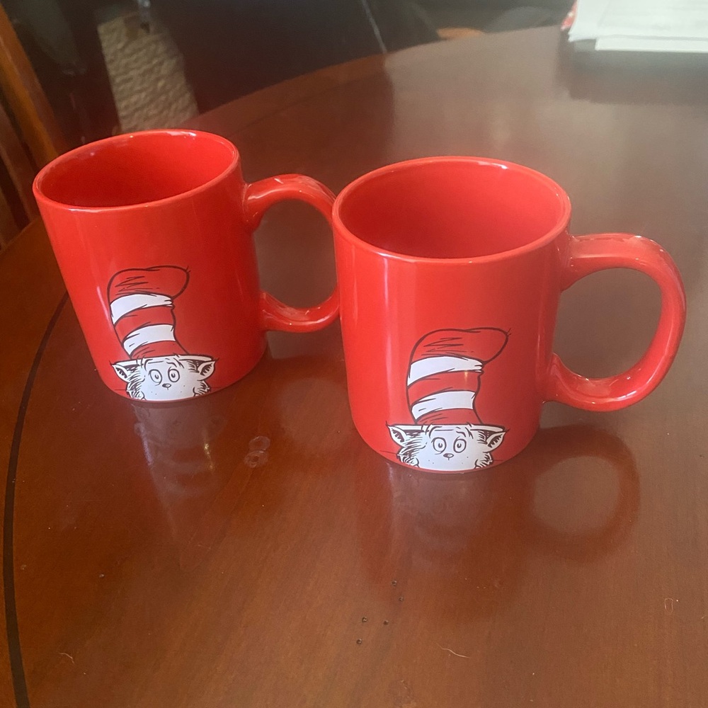 Red Cat in the Hat Mugs - Set of 2